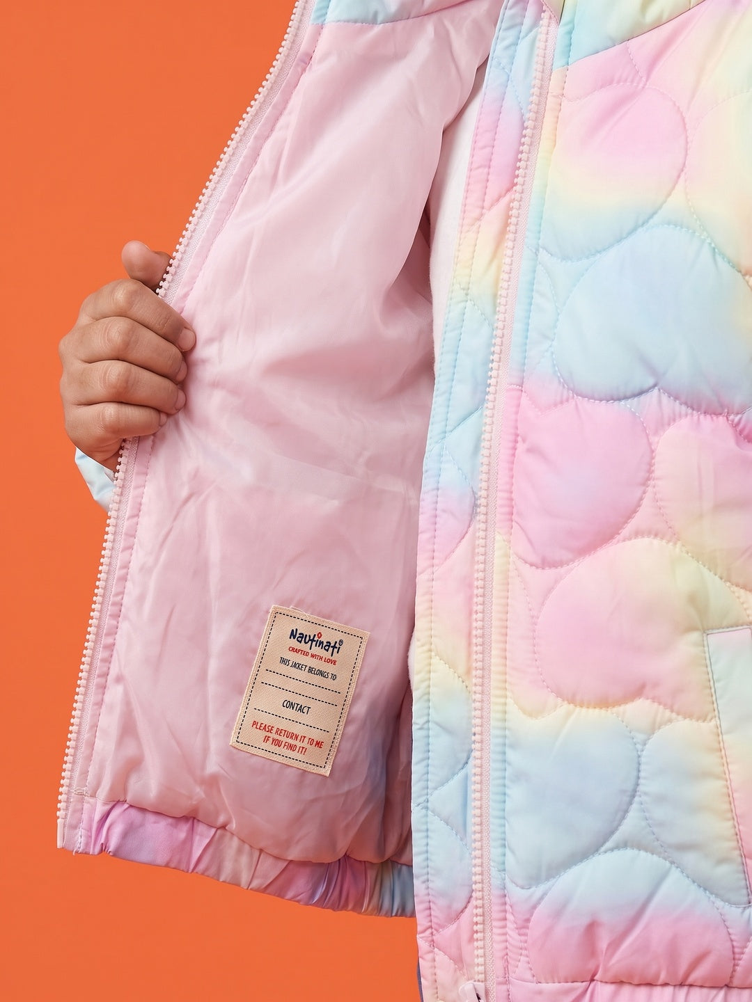 Nautinati Girls Regular Fit Ombre Heart Quilted Hooded Puffer Jacket Front Zip