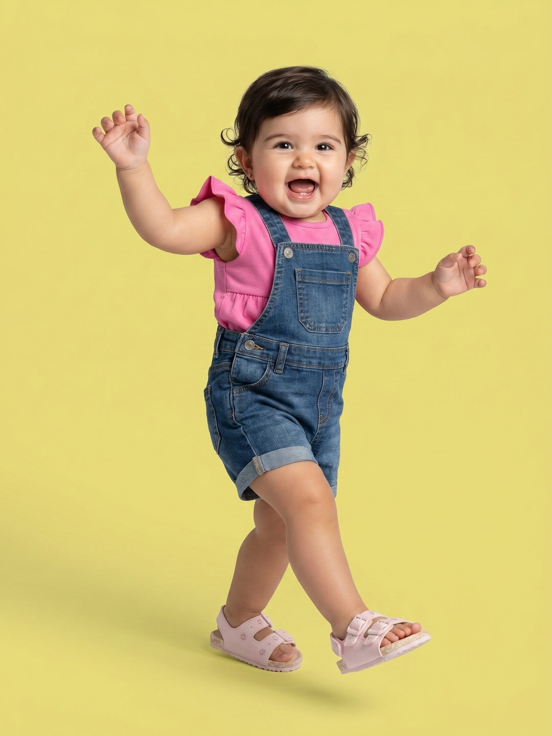 Nautinati Girls' Cloud, Rain, bees & Flower Embroidered Denim Dungaree