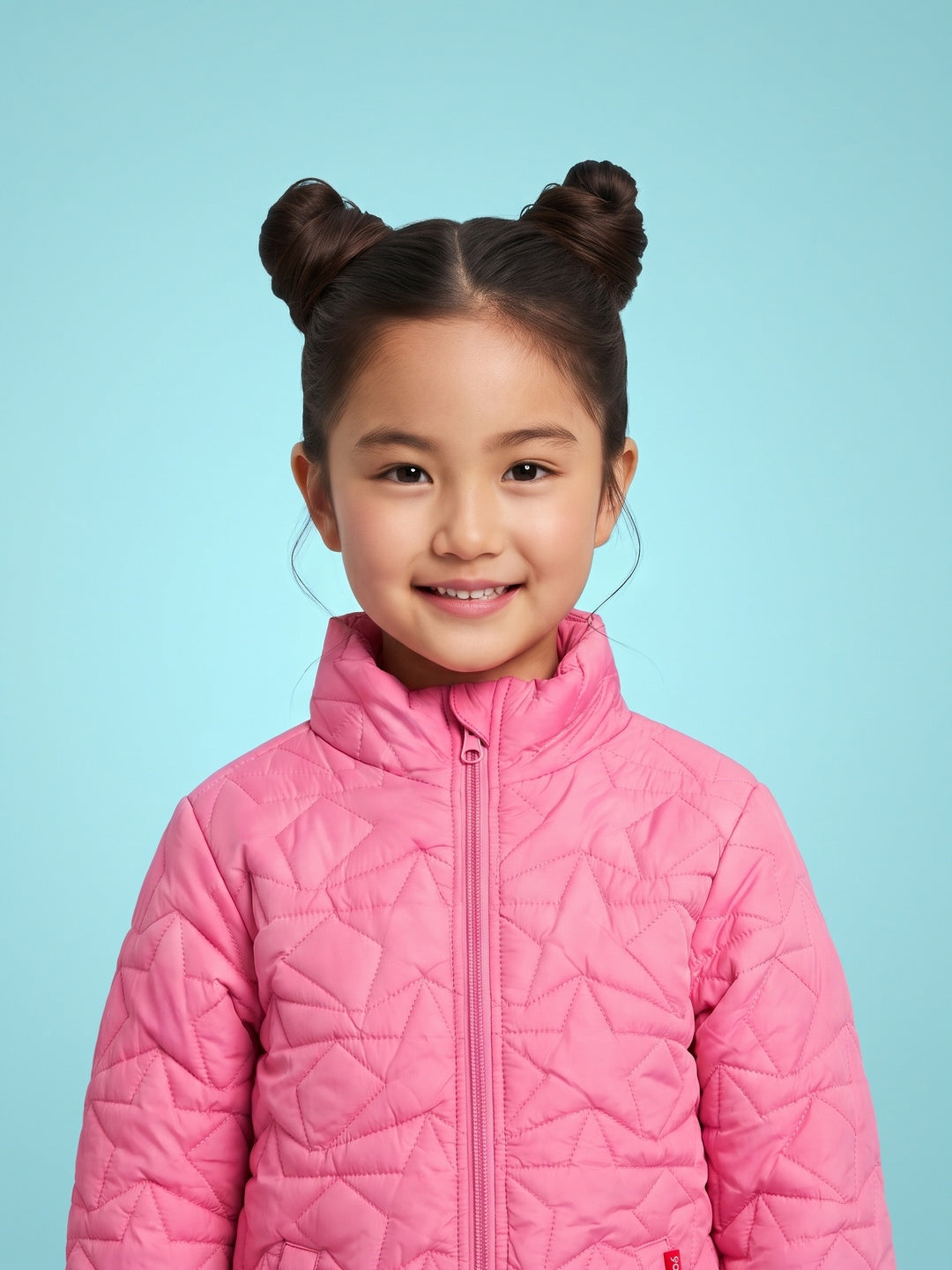 Nautinati Pink Quilted Star Pattern Puffer Jacket for Girls