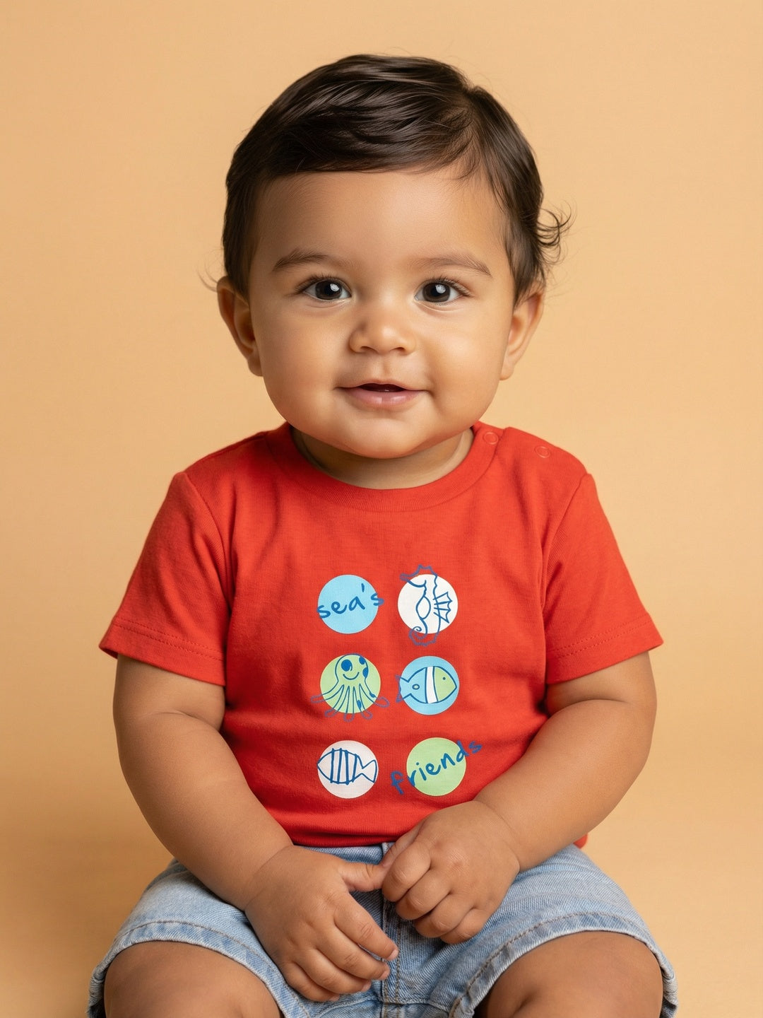 Nautinati Baby Boys' Cotton All-over Number and Sea Animals Printed T-shirt Pack of 2