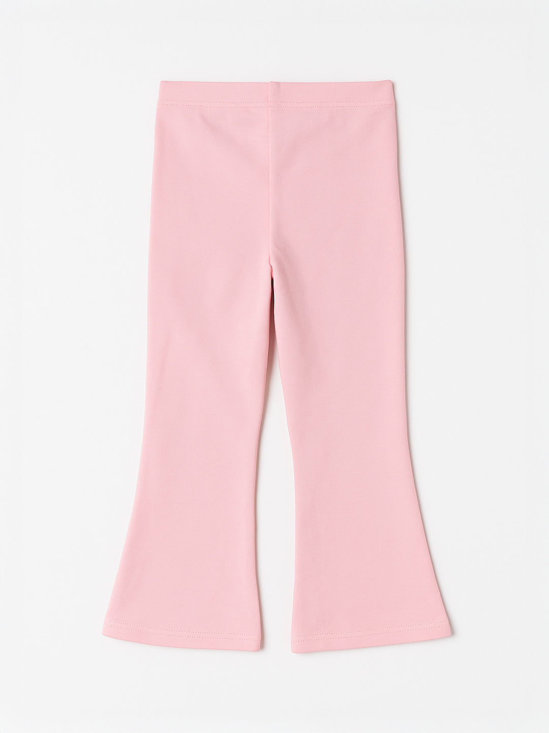 Nautinati Baby Pink Cotton Lycra Rib Fitted & Flared Leggings For Girls