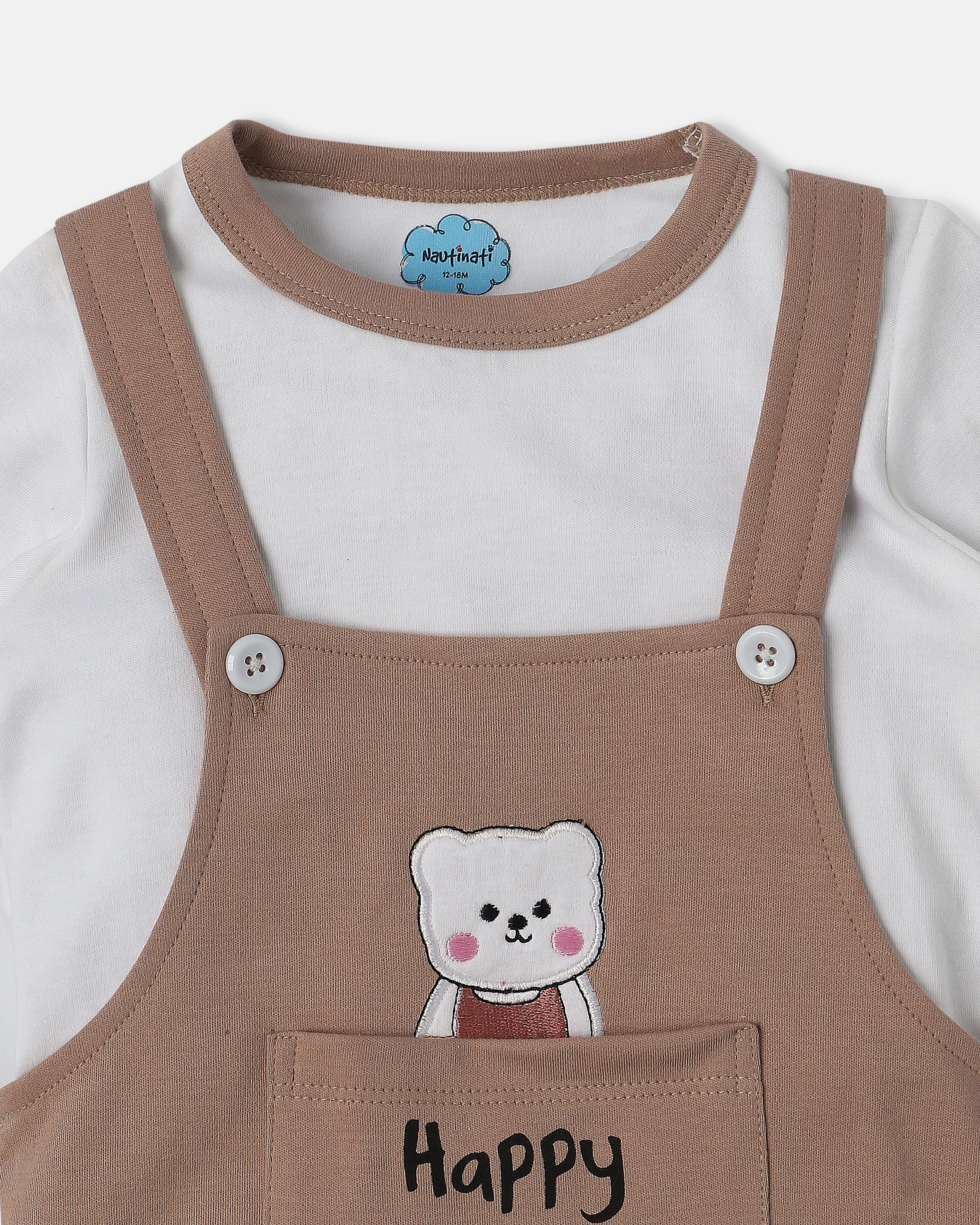 Nautinati Infants Animal Embroidery Cotton Dungaree with T-shirt