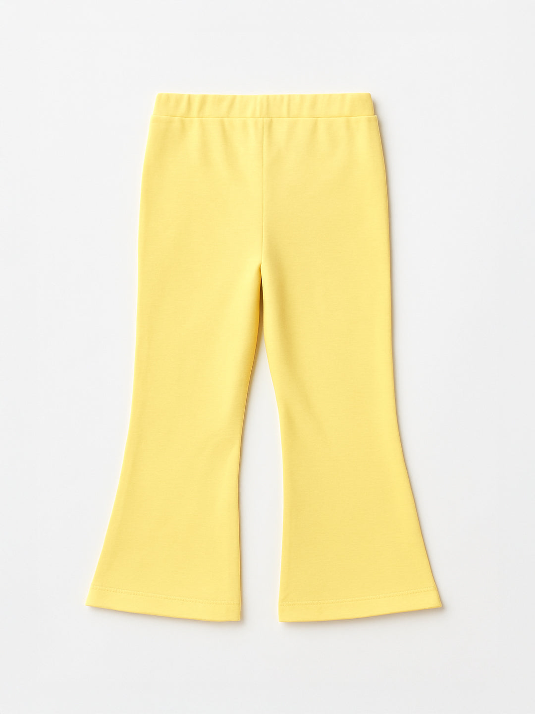 Nautinati Lemon Yellow Cotton Lycra Rib Fitted & Flared Leggings For Girls