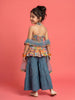Nautinati Girls' A-line All-over Paisley Print Kurti, Solid Sharara, Net Dupatta Set with Gota Patti Details