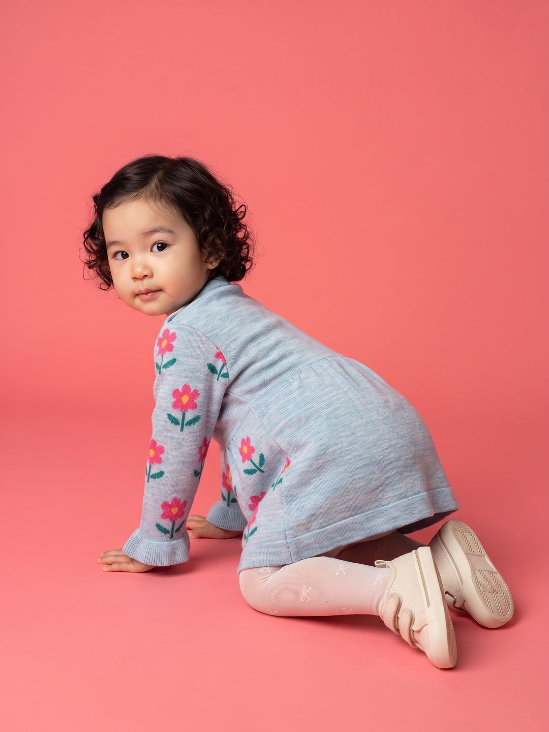 Nautinati Baby Girls Floral Knit A-Line Round Neck Frock