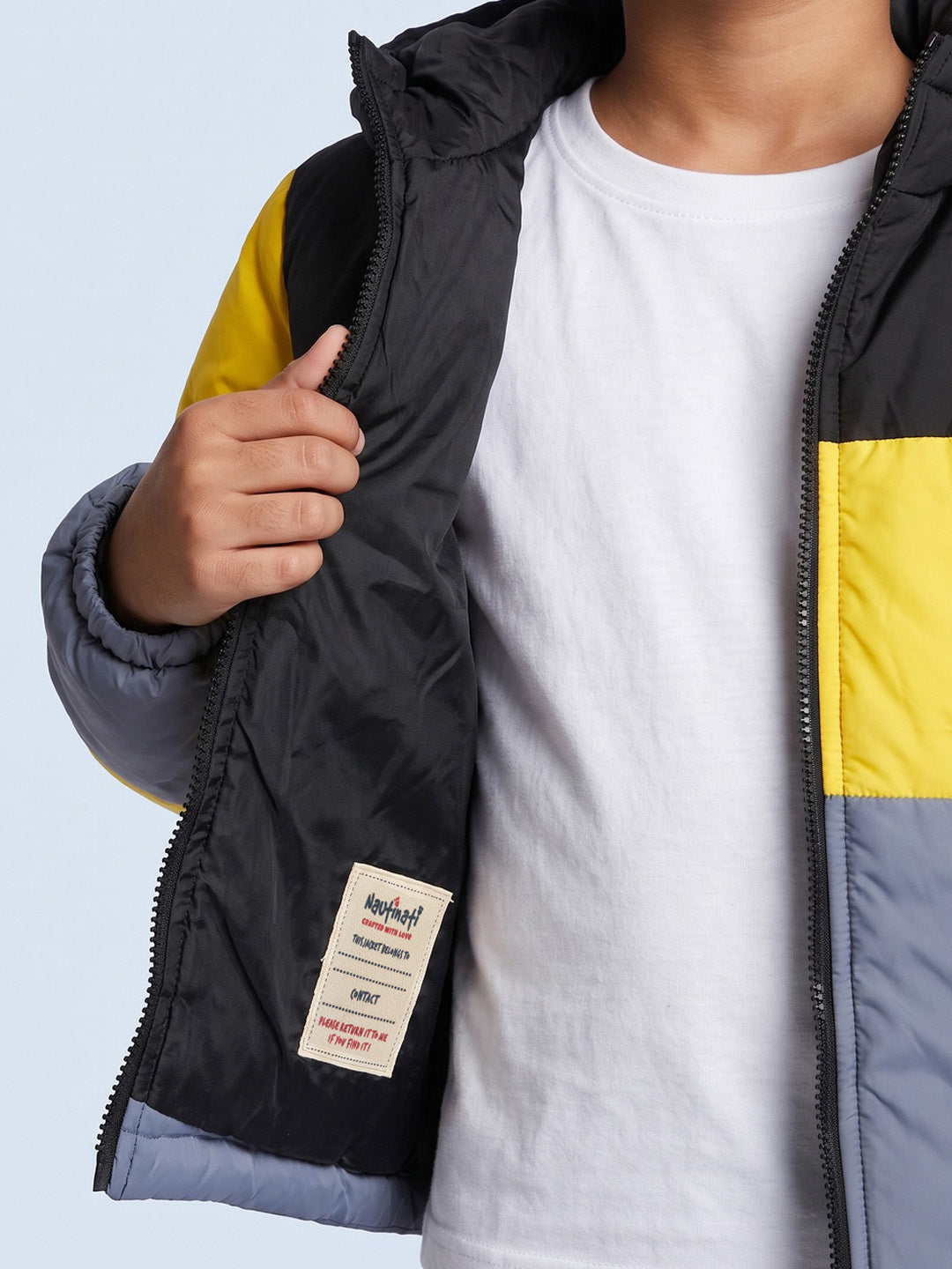 Nautinati Boys Hooded Colourblock Puffer Jacket with Front Zip, Regular Fit
