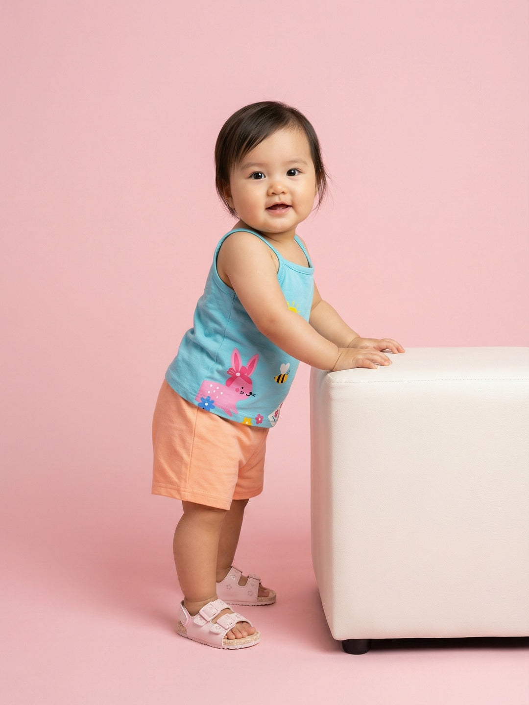 Nautinati Baby Girls Animal & Nature Printed Regular Fit Round Neck T-shirt and Shorts Clothing Set