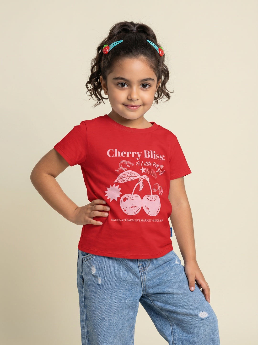 Nautinati Girls' Cotton Cherry and Cupcake Printed T-shirts Pack of 2