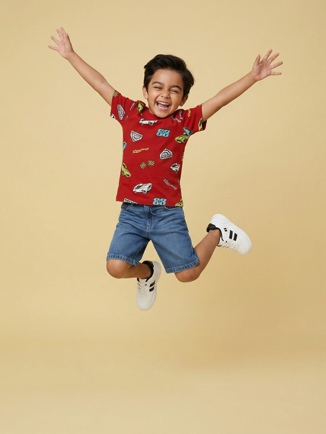 Nautinati Boys' 100% Cotton Pack of 2 Racing Graphic & All-over Print Crew Neck T-shirts