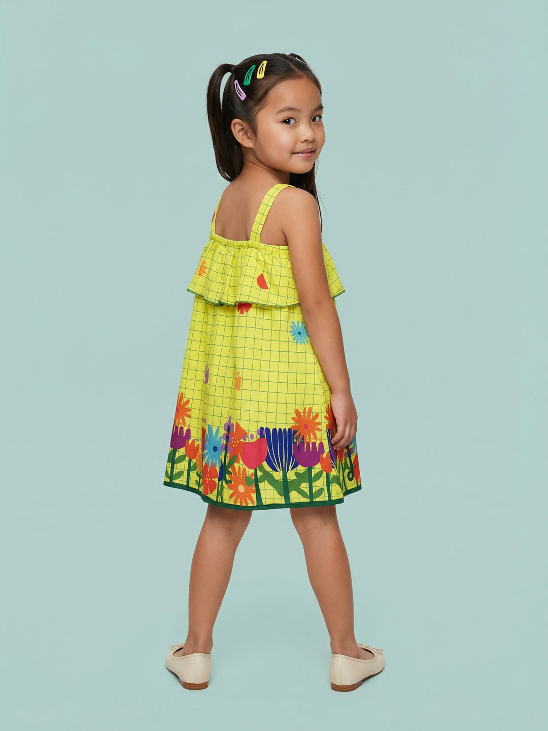 Nautinati Girls' Floral Hem Printed A-line Dress