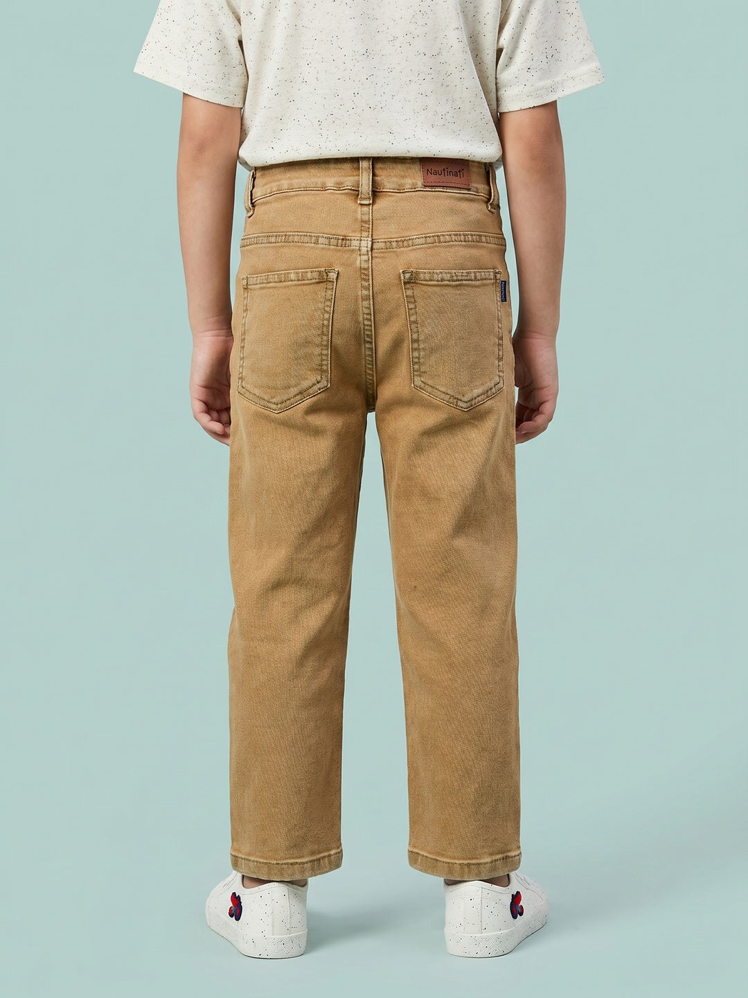 Nautinati Boys Pure Cotton Khaki Straight Fit Jeans