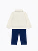 Nautinati Navy Blue And White Dotted Collared Romper With A Bow For Infant Boys