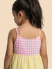 Nautinati Girls' Cotton Blend Colourblock & Gingham Chequered Gathered Strappy Dress