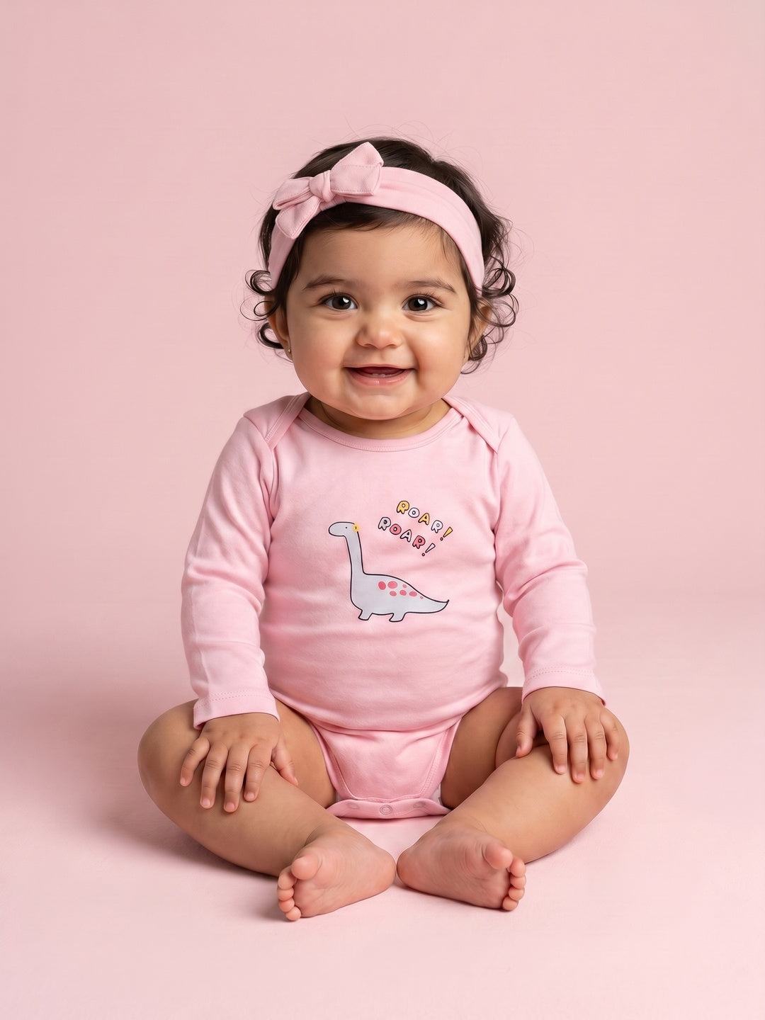Nautinati Baby Girls Cotton Dinosaur Print Bodysuit with Headband