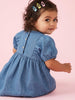 Nautinati Girls' Denim Floral, Dragonfly Embroidery Fit & Flare Dress