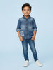 Nautinati Boys' 100% Cotton Dark Wash Varsity Placement Print Denim Shirt