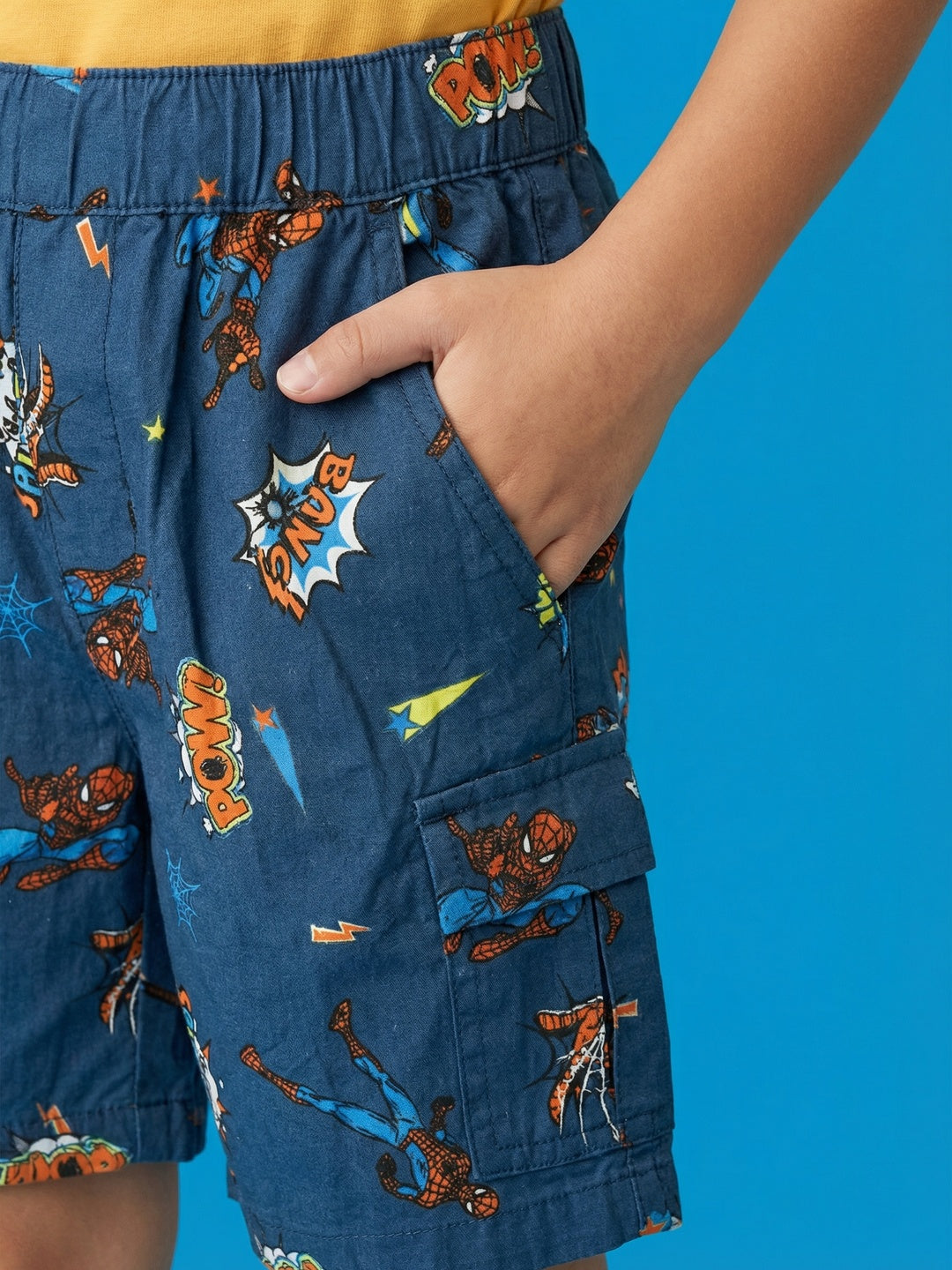 Nautinati Boys’ 100% Cotton Woven Marvel Spiderman All-over Print Cargo Shorts