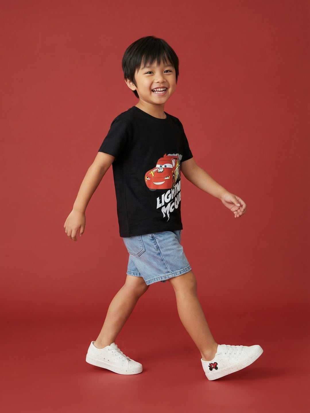 Nautinati Boys' 100% Cotton Disney Lightning McQueen Graphic Oversized Crew Neck T-shirt