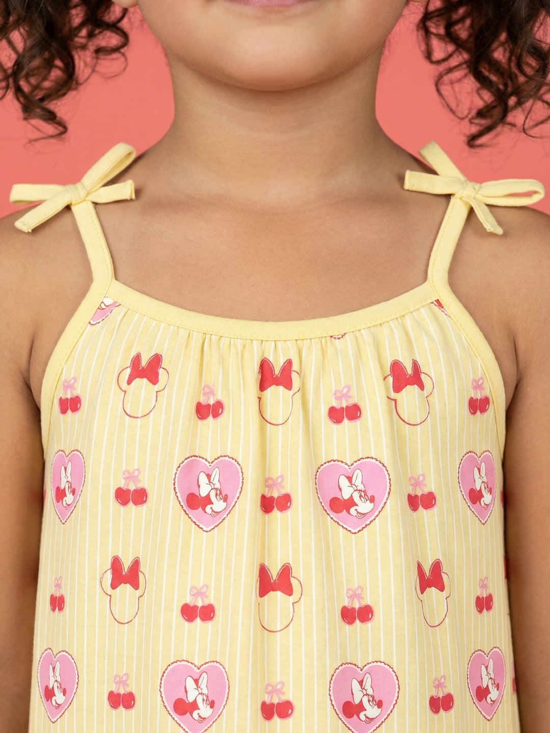 Nautinati  Girls All-over Minnie Mouse Printed Regular Fit Tie-up Style Sleeveless Dress