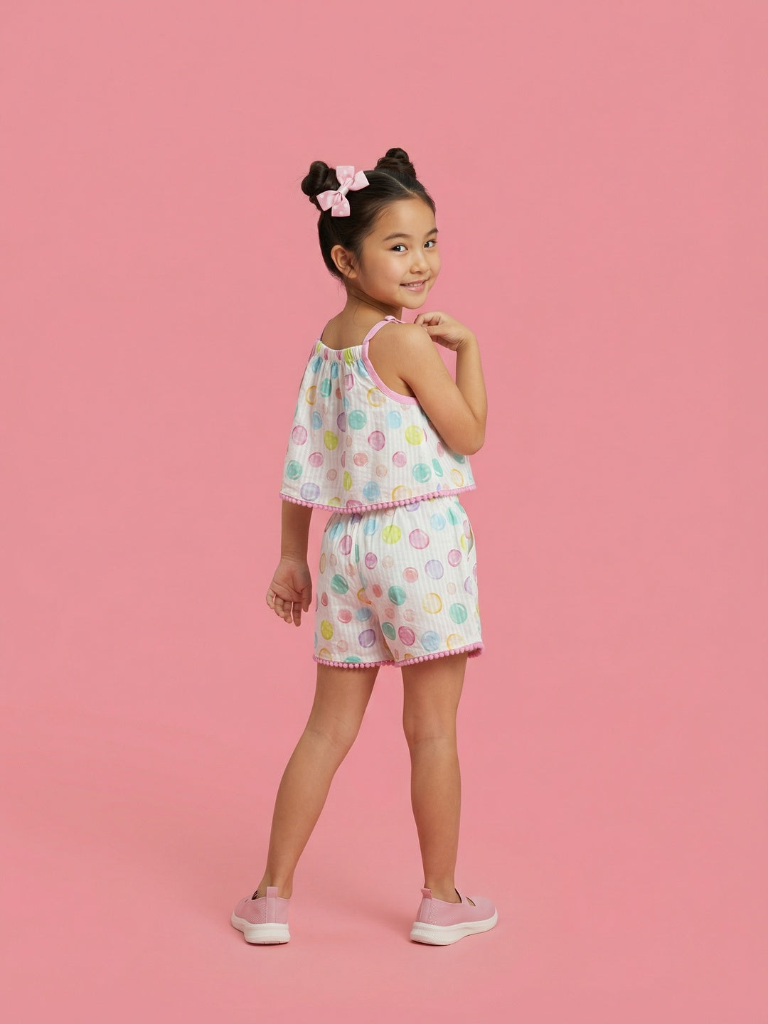 Nautinati Girls 100% Cotton Strappy All-over Polka Dot Print jumpsuit