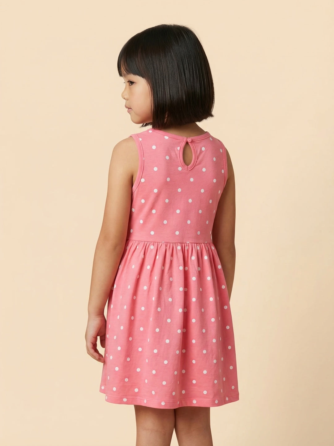 Nautinati Girls' 100% Cotton Disney Minnie Mouse Placement Print & Polka Dot Print Dress