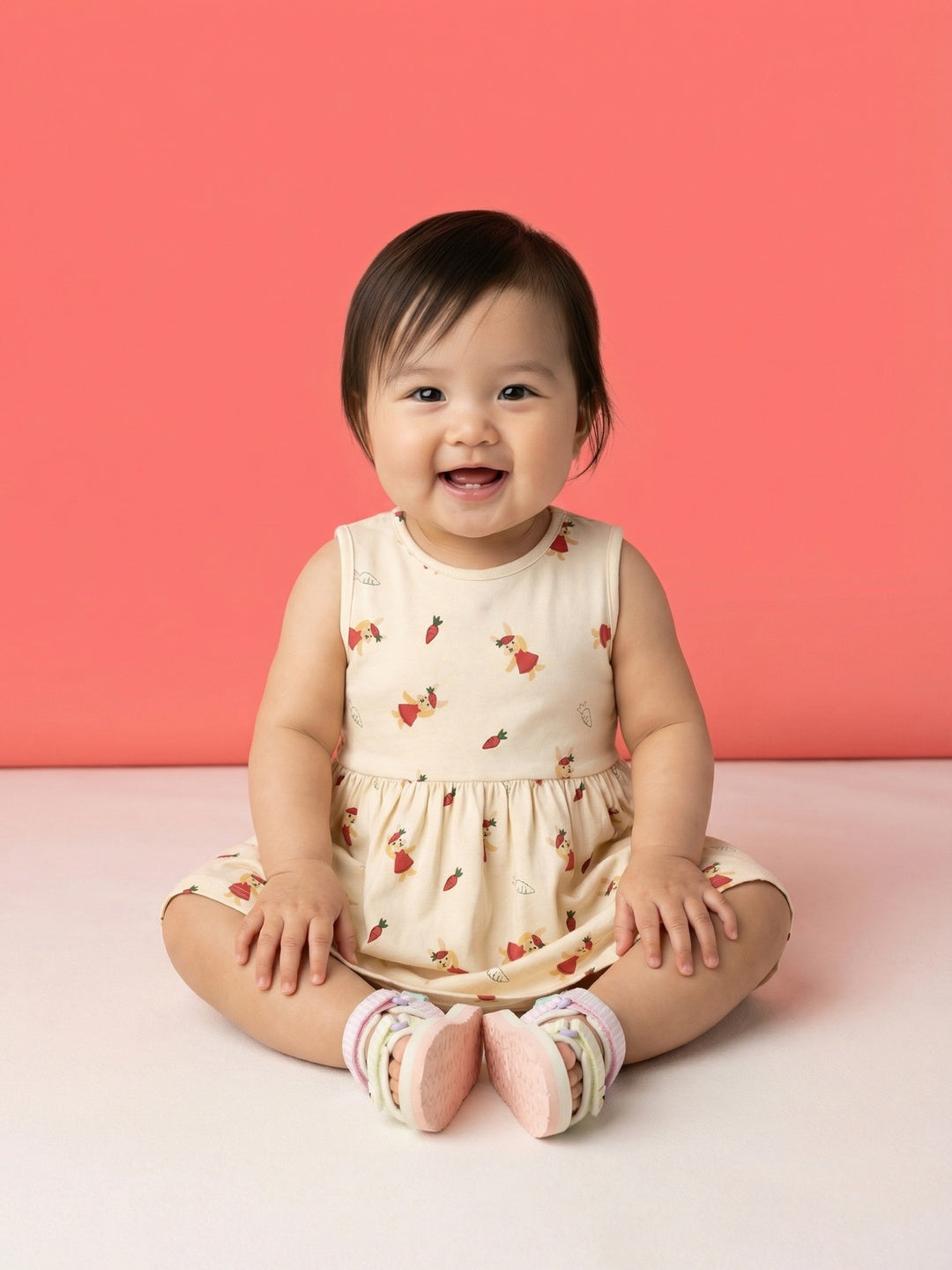 Nautinati Baby Girls' 100% Cotton Pack of 2 Quirky Rabbit All-over Print Dresses