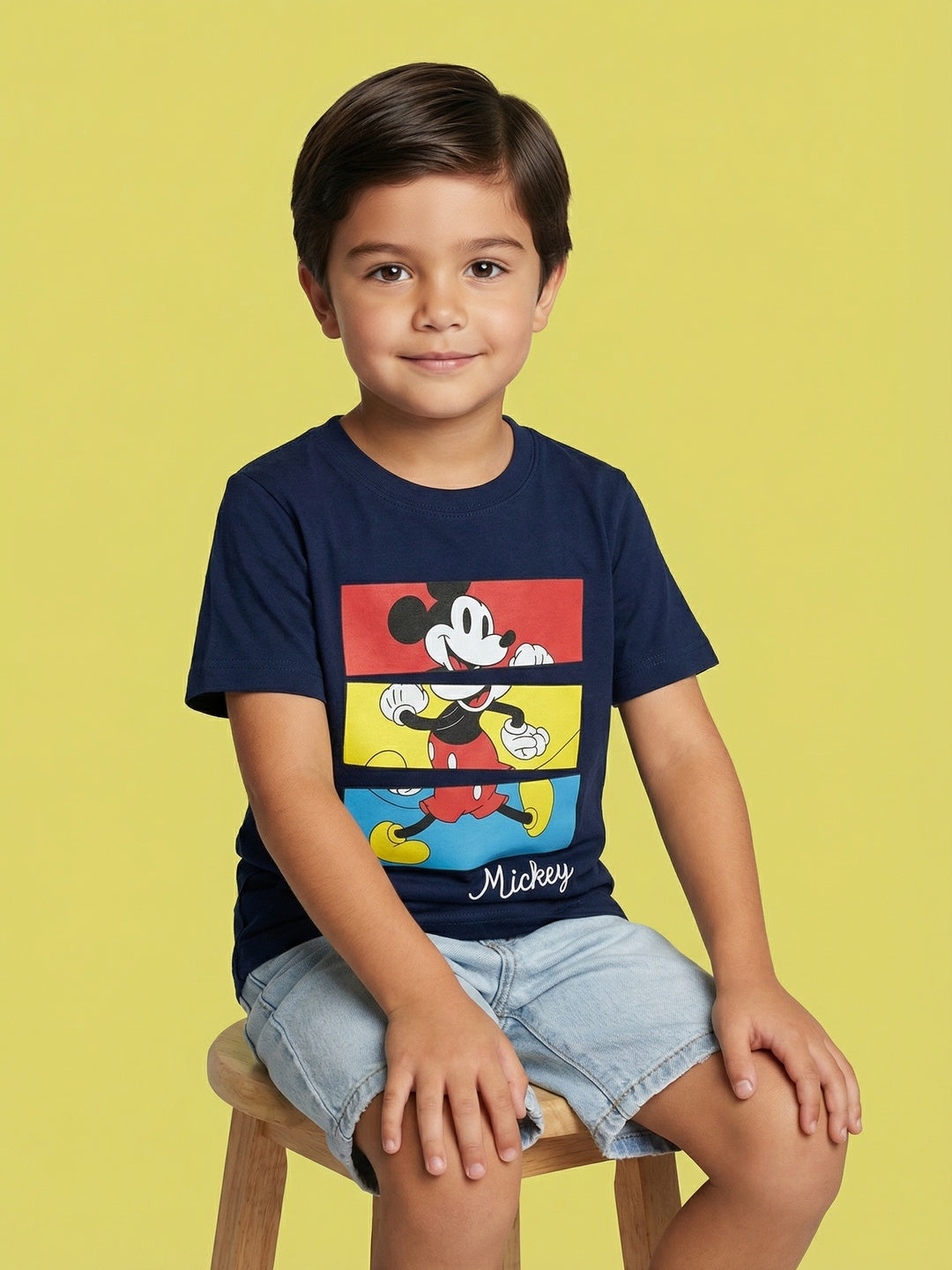 Nautinati Boys' 100% Cotton Crew Neck Disney Mickey Mouse Placement Print T-shirt