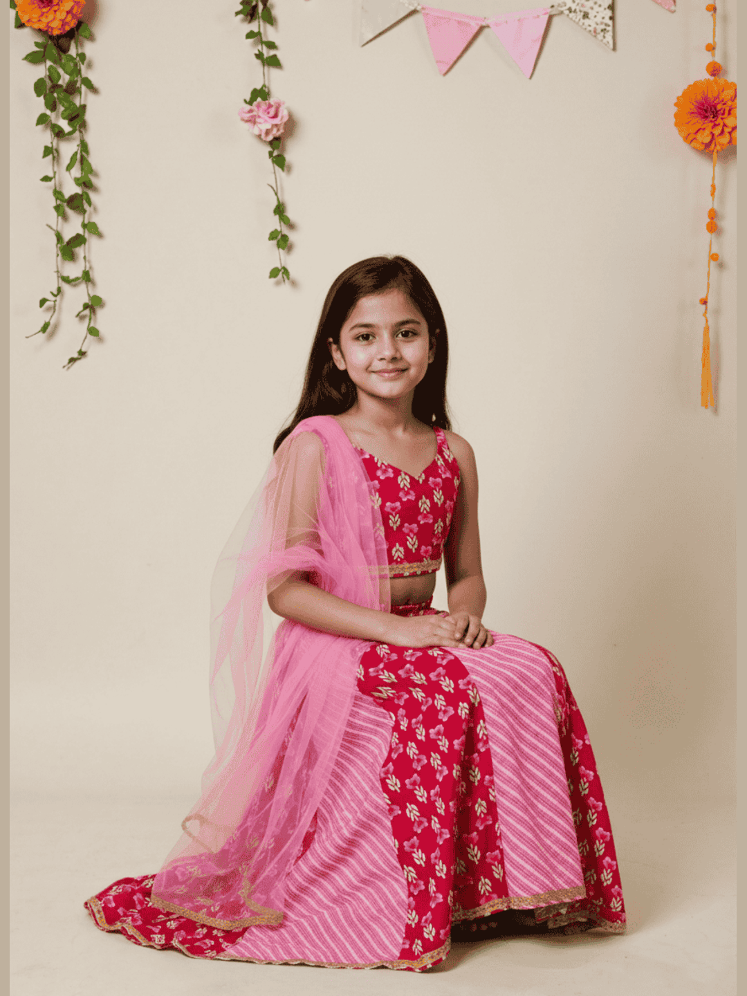 Nautinati Red Festive Ethnic Set For Girls – Cotton Comfort & Style