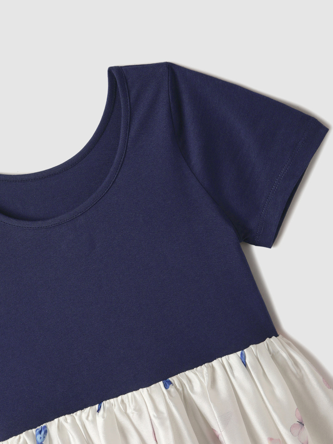 Nautinati Blue & White Japanese Satin Dress With a Bow for Girls