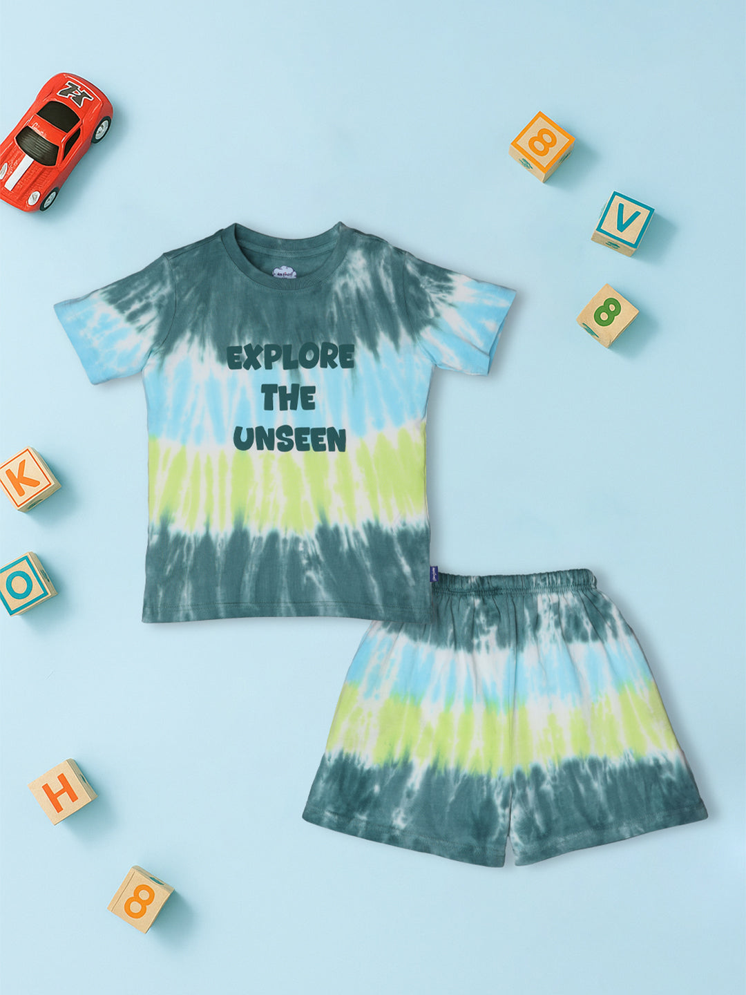 Nautinati Tie and Dye Multicolour Cotton T-shirt and Shorts Set for Boys