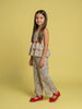 Nautinati Girls Tropical Floral Print Strappy Peplum Top with Wide Legged Pants Set