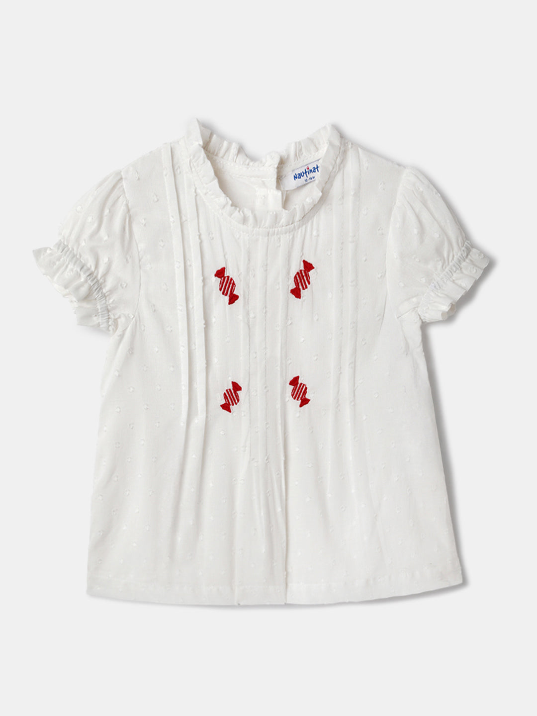 Nautinati Embroidered White Top and Red Shorts Set for Girls