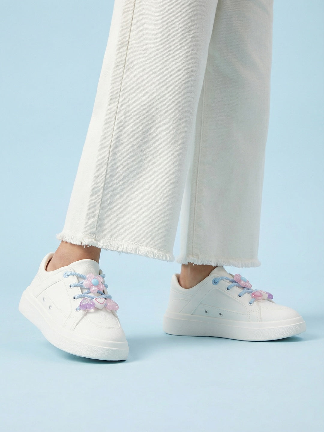 Nautinati  Girls' 100% Cotton White Overdyed Wide-leg Essentials Jeans
