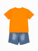 Nautinati Orange & Blue Cotton T-Shirt With Denim Shorts Set For Boys