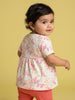 Nautinati Baby Girls' 100% Interlock Cotton All-over Print Floral Top & Ribbed Texture Trousers Combo Set