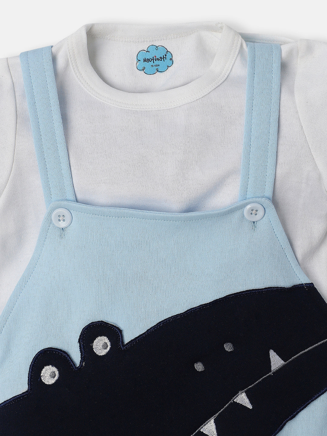 Nautinati Infants Animal Embroidery Cotton Dungaree with T-shirt