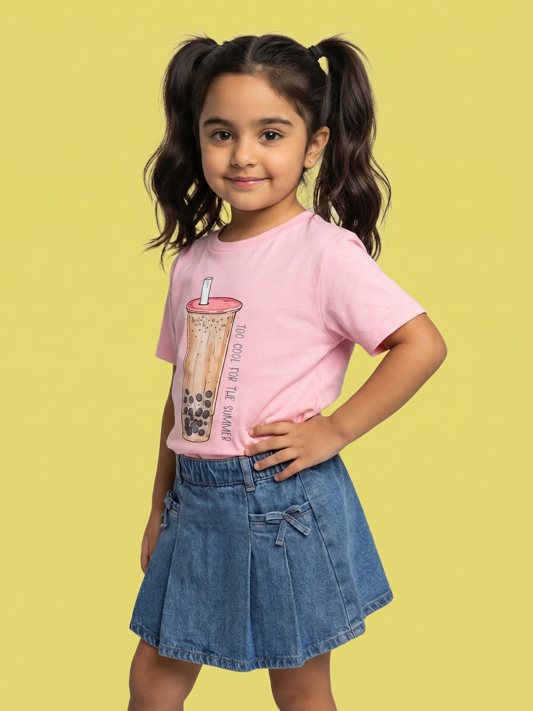 Nautinati Girls' Cotton Boba Tea Printed T-shirt