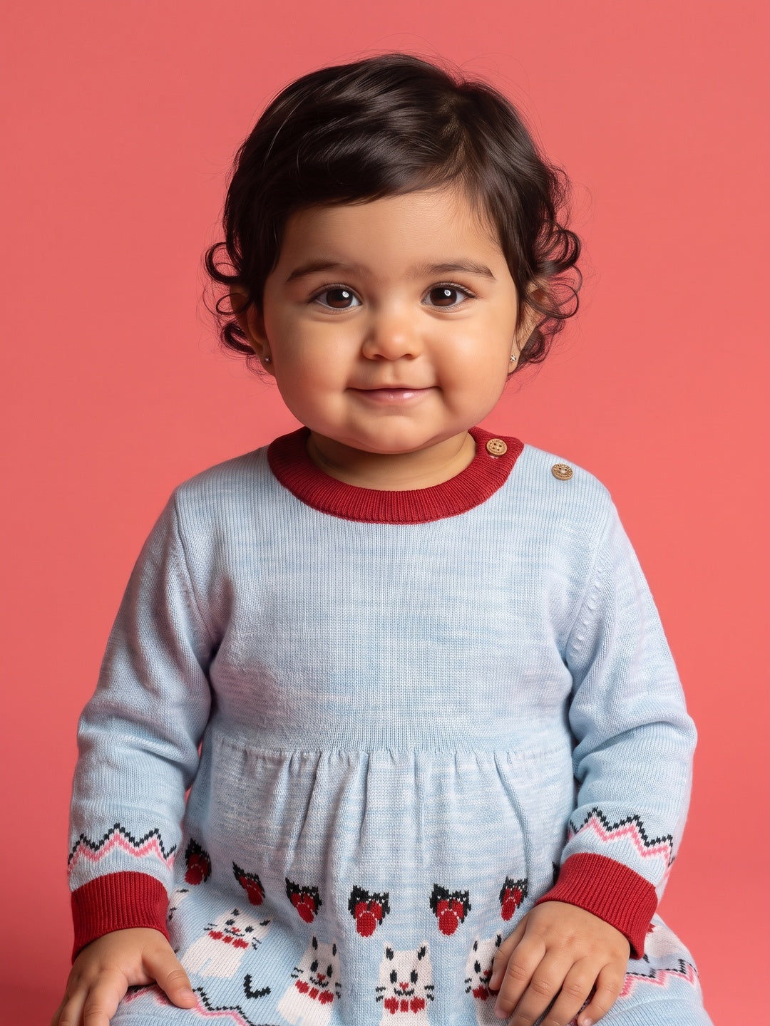 Nautinati Baby Girls Cat Christmas Sweater Dress,Age 3 Months-2 Years