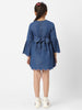 Nautinati Girlsâ€™ Floral Embroidered Flared Fit Denim Dress with Scalloped Hem