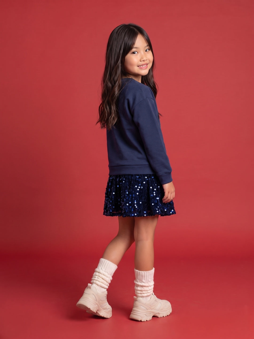 Nautinati Girls Disney Christmas Minnie Mouse Oversized Sequinned Sweatshirt Dress