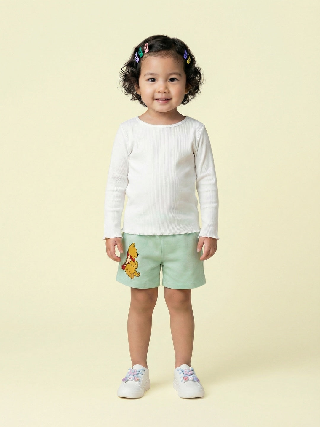 Nautinati Baby Girls' 100% Cotton Pack of 2 Disney Winnie the Pooh Placement Print Shorts