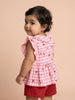 Nautinati Baby Girls Red and Pink Gingham Cherry Print Regular Fit Cotton Peplum Top and Shorts Clothing Set
