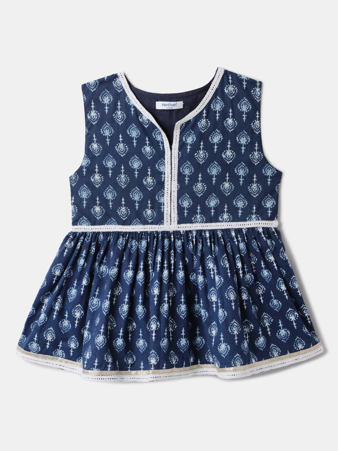 Nautinati Blue & White Festive Ethnic Set For Girls – Cotton Comfort & Style