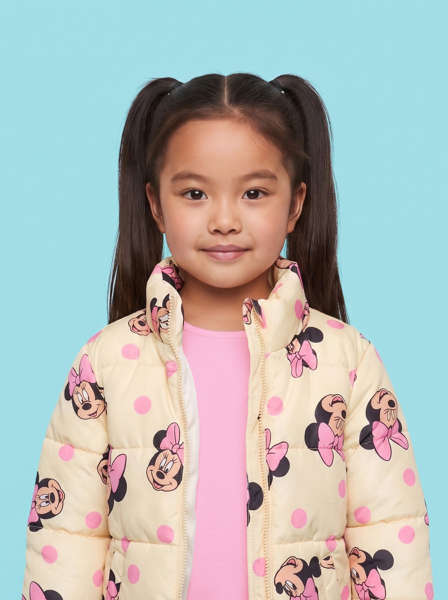Nautinati Girls Disney Minnie Mouse Printed Hooded Puffer Jacket with Detachable Hood