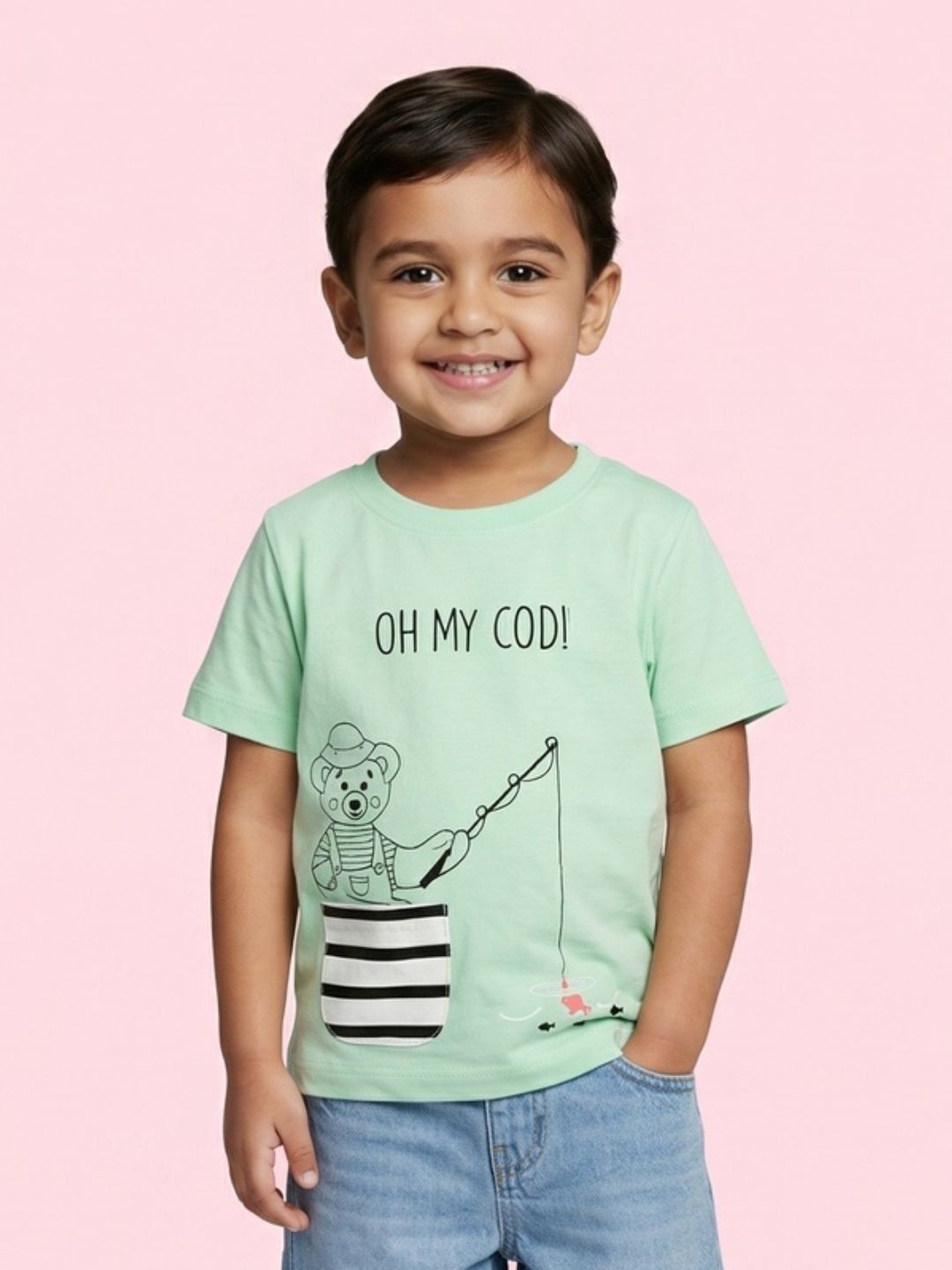 Nautinati Boys' Cotton Sea Animal and Bear Printed Pack of 2 T-shirts