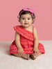 Nautinati Baby Girls Fit & Flare Off-shoulder Dress with Red Gradient Wavy Horizontal Stripes