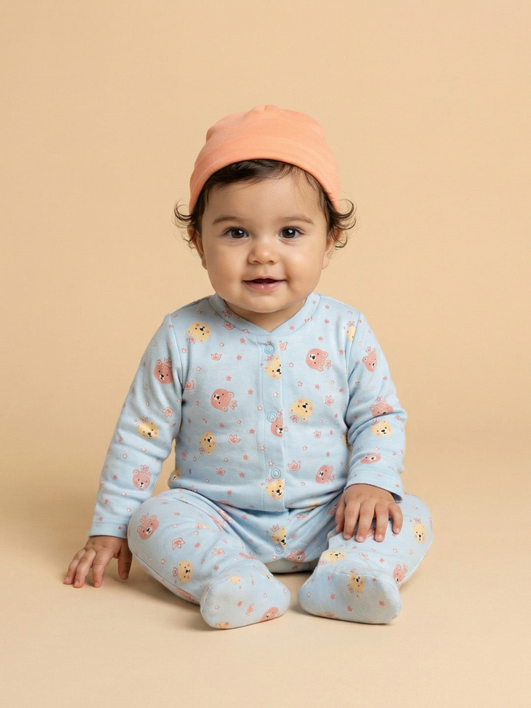 Nautinati Baby Boys 100% Cotton All-over & Placement Teddy Print 5-pieces Gift Set