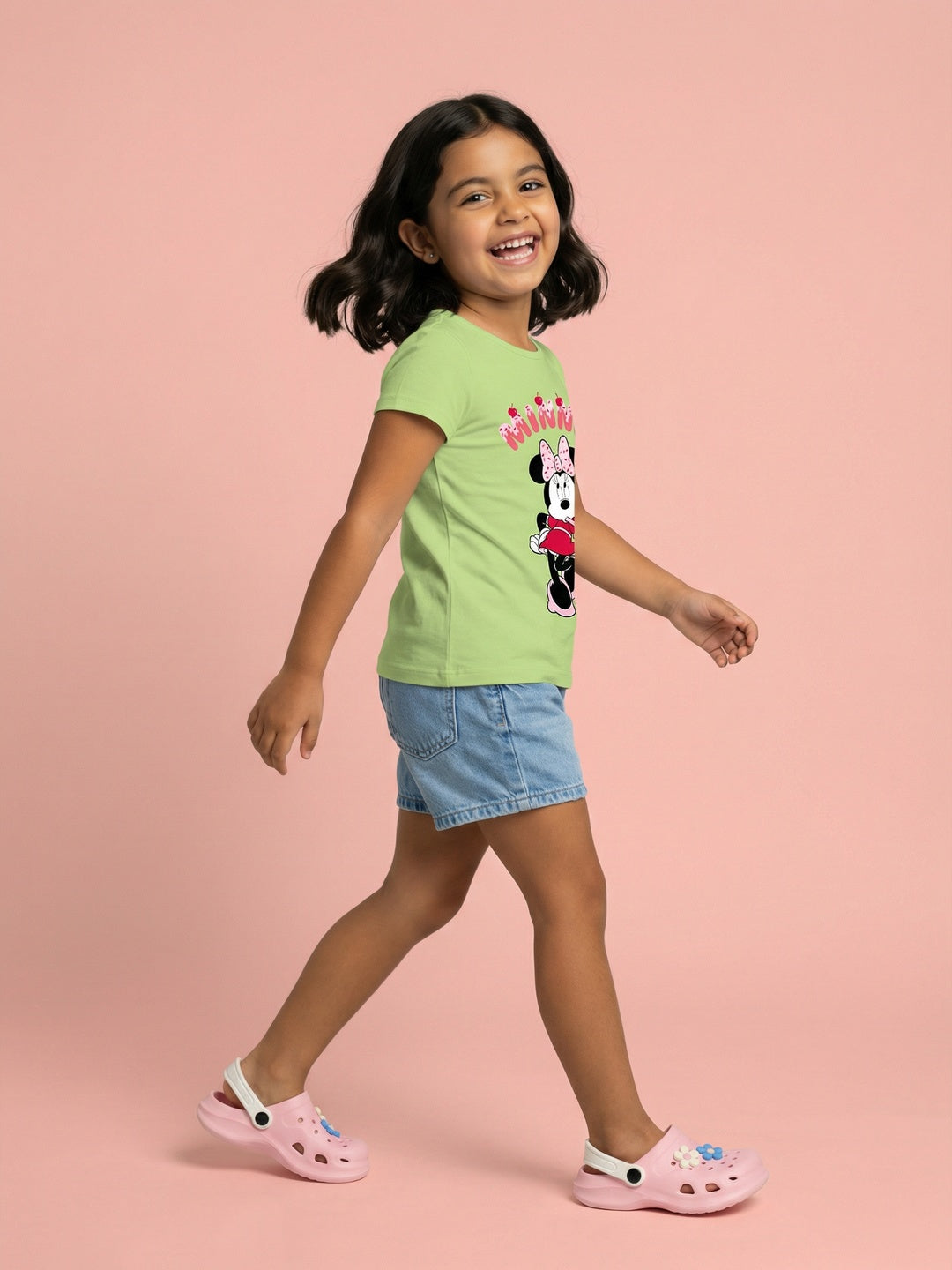 Nautinati Girls' 100% Cotton Crew Neck Disney Minnie Mouse Cupcake Placement Print T-shirt