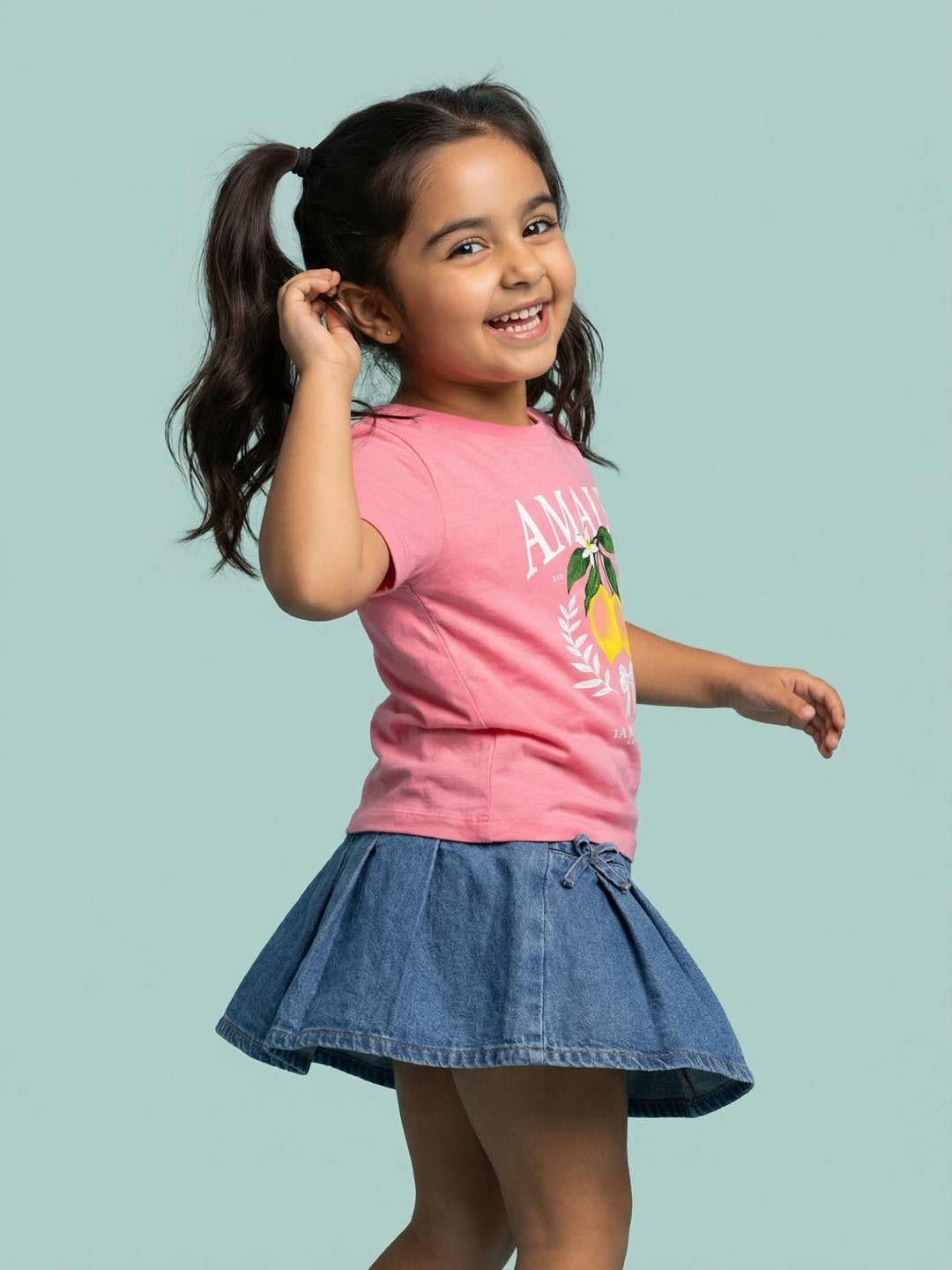 Nautinati Girls' 100% Cotton Crew Neck Amalfi Varsity Placement Print T-shirt