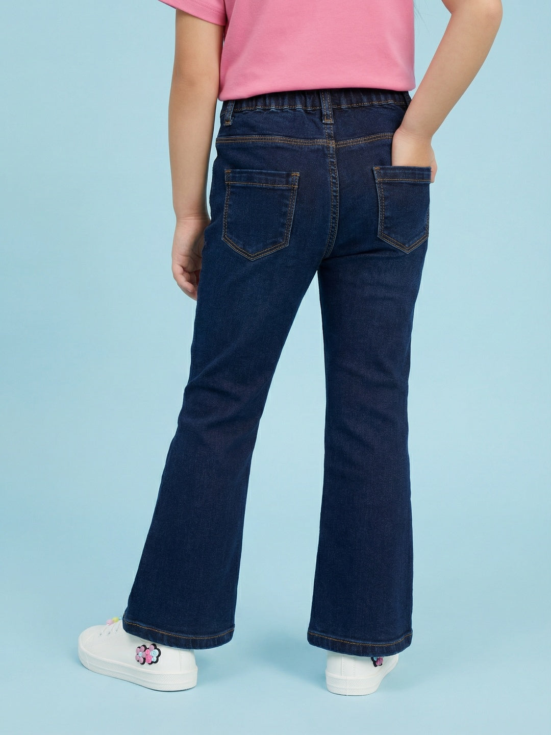 Nautinati  Girls' 100% Cotton Stretchable Bootcut  Dark Wash Essentials Jeans